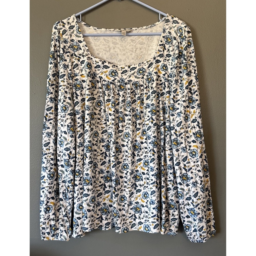 Lucky Brand Women's White/Floral Print Cottagecore Babydoll Peasant Top Sz 2XL